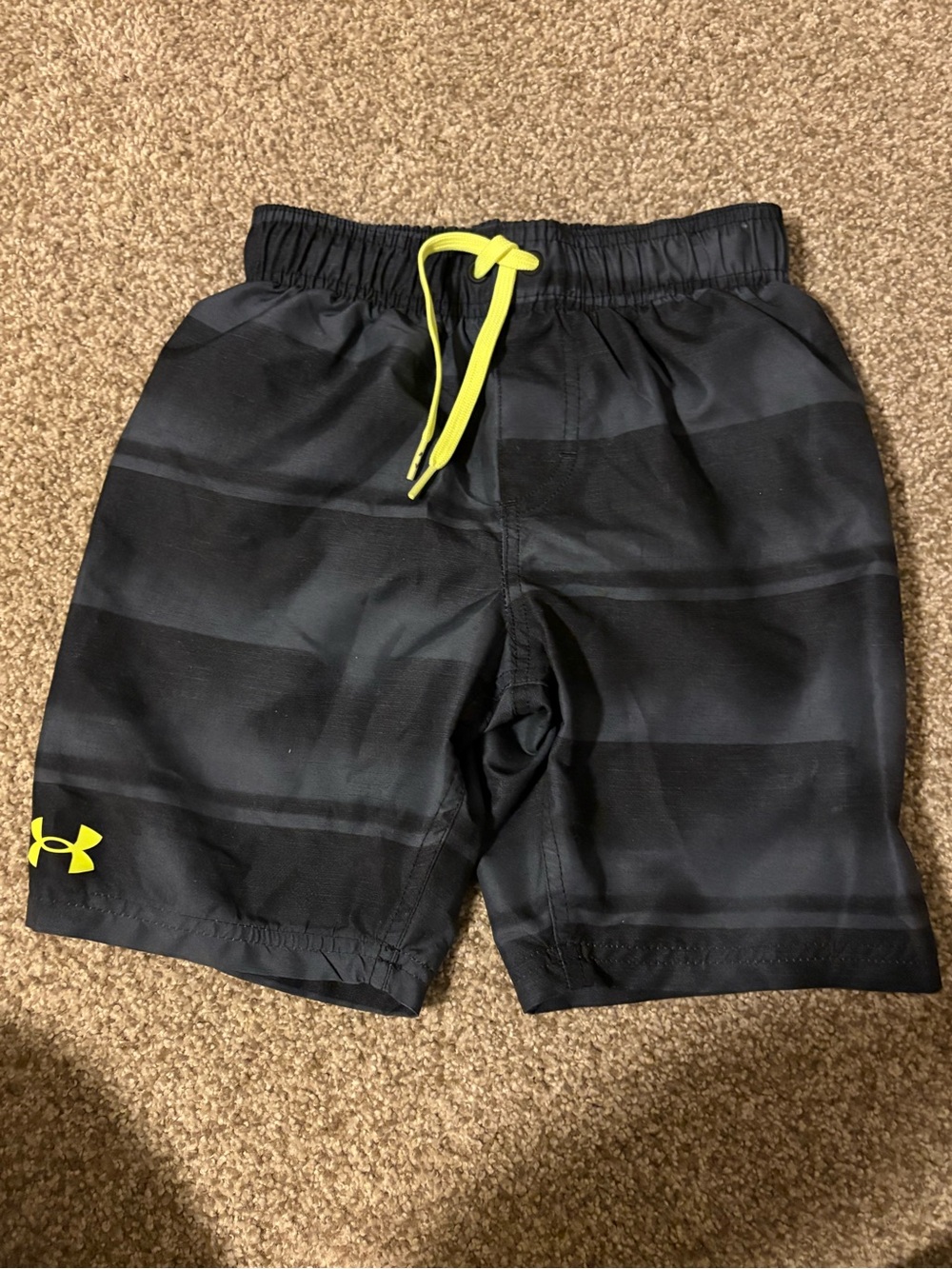 NWOT Under Armour Boys' Black Swim/Active Shorts with Yellow Accent YSM